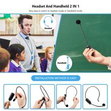 Wireless Microphone Headset, UHF Wireless Headset Mic System, 160 Ft Range, Headset Mic And Handheld Mic 2 In 1, 1/8''&1/4'' Plug, For Speakers, Voice Amplifier, Pa System(Incompatible Phone, Laptop) - màu đen - Xem 7