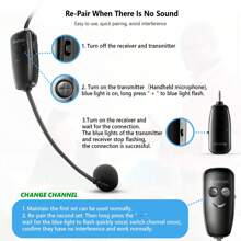 Wireless Microphone Headset, UHF Wireless Headset Mic System, 160 Ft Range, Headset Mic And Handheld Mic 2 In 1, 1/8''&1/4'' Plug, For Speakers, Voice Amplifier, Pa System(Incompatible Phone, Laptop) - màu đen - Xem 3