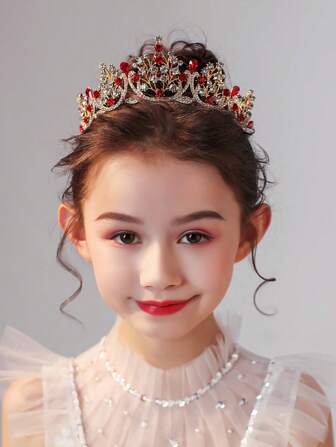 1pc Children Girls Crown Headpiece, Princess Tiara For Wedding Dress, School Performance, Birthday, Christmas, Halloween Costume Accessories