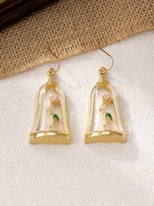 1 par Novos Brincos Vintage Estilo Francês com Rosa e Resina Epóxi para Mulheres, Pendentes, Dia dos Namorados, Dia das Mães, Presente