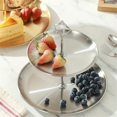 1pc Tiered Dessert Stand - Multi-Tiered Design, Stainless Steel, Elegant And Durable - Perfect For Wedding, Birthday, Tea Party, Fruit Plate, Snack Pastry Tray In Golden Or Silvery Finish
