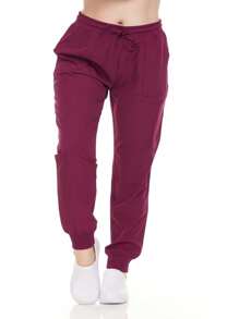 Women's Jogger Scrub Pants – Stretch Waistband Uniform Bottoms With Multi-Pocket Design For Nursing, 4-Way Stretch,Spa, And Clinical Workwear - 酒紅色 - 查看 1