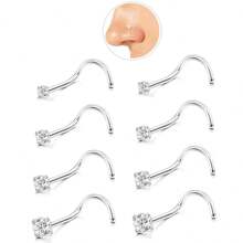8枚20G不锈钢鼻钉，低过敏螺旋鼻环，男女通用，银色立方氧化锆鼻钉，尺寸：1.5毫米、2毫米、2.5毫米、3毫米 - 鼻釘 - 查看 1