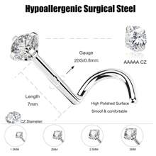8枚20G不锈钢鼻钉，低过敏螺旋鼻环，男女通用，银色立方氧化锆鼻钉，尺寸：1.5毫米、2毫米、2.5毫米、3毫米 - 鼻釘 - 查看 4