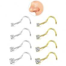 8枚20G不锈钢鼻钉，低过敏螺旋鼻环，男女通用，银色立方氧化锆鼻钉，尺寸：1.5毫米、2毫米、2.5毫米、3毫米 - 鼻釘 - 查看 3