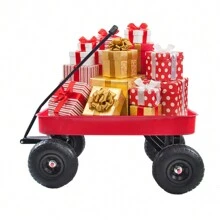 Outdoor Sport Wagon Tools Cart Wooden Side Panels Air Tires Wagon (Red) Outdoor Decor - Red + Steel - View 2