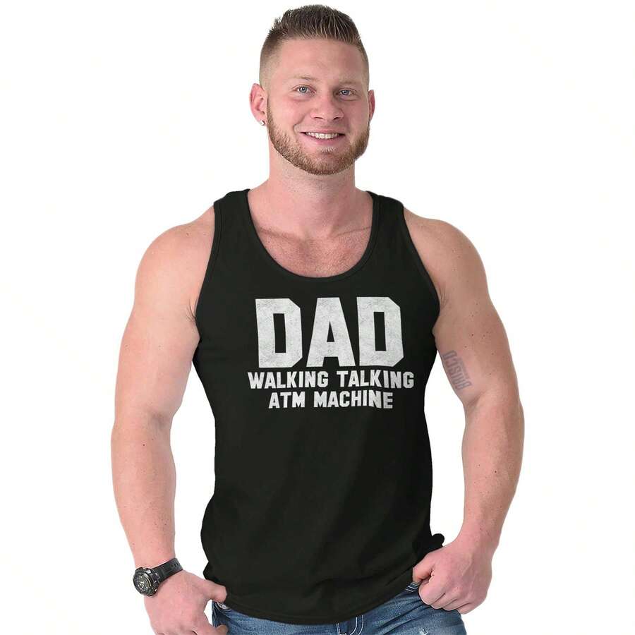 Dad Walking Talking ATM Machine Funny Tank Top Sleeveless Tee Men - Black - View 1