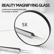 Espejo de maquillaje de 5X de aumento, 1 pieza de espejo portátil pequeño, aumento de poros y puntos negros, adecuado para principiantes, herramientas de maquillaje - Negro - Ver 1