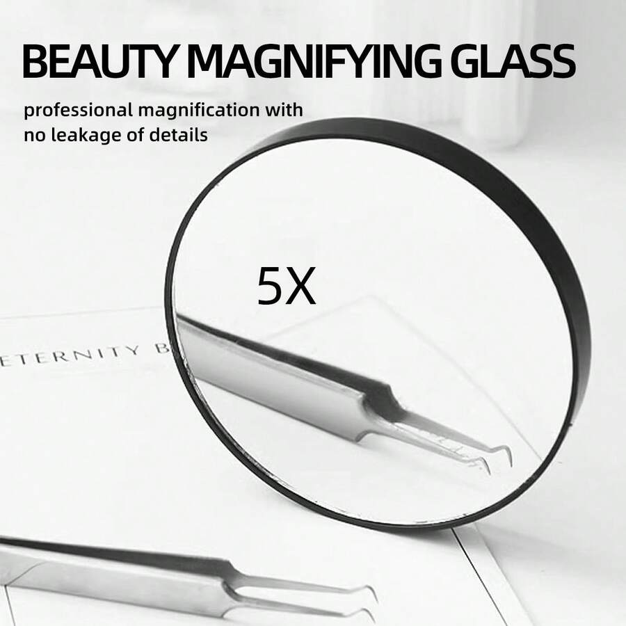 Espejo de maquillaje de 5X de aumento, 1 pieza de espejo portátil pequeño, aumento de poros y puntos negros, adecuado para principiantes, herramientas de maquillaje - Negro - Ver 1