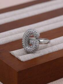 KEJIALAI 1pc New Luxury Big Exaggerated Hip-Hop Style A-Z 26 Letter Ring, Copper Micropavé CZ Plated Platinum Men Women Initial Name Letter Ring - Letter - View 14