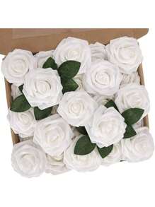 10/25 peças Flores artificiais multicoloridas, espuma de marfim de cor verdadeira, rosas falsas com hastes, buquê de casamento faça você mesmo, arranjo central de chá de panela multicolorido, decoração de mesa de festa, embalagem de saco OPP (excluindo caixa), dia dos namorados, presente - Multicolorido - Ver 24