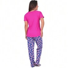 Kit 2 Women's Pajamas Viscose Seasons Short Sleeve Long Pants - 黑色 - 查看 7