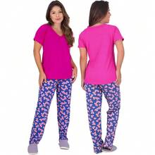 Kit 2 Women's Pajamas Viscose Seasons Short Sleeve Long Pants - 黑色 - 查看 5