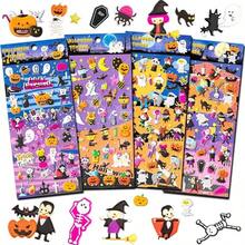 Decoración de Halloween El Día de los Muertos 4/8 hojas de pegatinas esponjosas de Halloween para niños, pegatinas 3D lindas de Halloween para manualidades, scrapbooking, diario y teléfono, que incluyen pegatinas de fantasma, calabaza, bruja, murciélago, araña y talla grande, decoración de Halloween