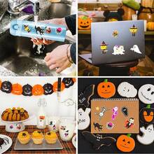 Decoración de Halloween El Día de los Muertos 4/8 hojas de pegatinas esponjosas de Halloween para niños, pegatinas 3D lindas de Halloween para manualidades, scrapbooking, diario y teléfono, que incluyen pegatinas de fantasma, calabaza, bruja, murciélago, araña y talla grande, decoración de Halloween