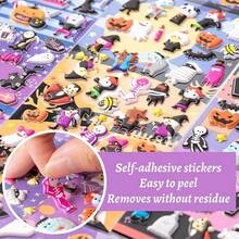 Decoración de Halloween El Día de los Muertos 4/8 hojas de pegatinas esponjosas de Halloween para niños, pegatinas 3D lindas de Halloween para manualidades, scrapbooking, diario y teléfono, que incluyen pegatinas de fantasma, calabaza, bruja, murciélago, araña y talla grande, decoración de Halloween