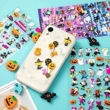 Decoración de Halloween El Día de los Muertos 4/8 hojas de pegatinas esponjosas de Halloween para niños, pegatinas 3D lindas de Halloween para manualidades, scrapbooking, diario y teléfono, que incluyen pegatinas de fantasma, calabaza, bruja, murciélago, araña y talla grande, decoración de Halloween