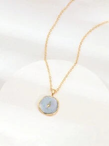 1 Piece Heart And Moon Detail Round Pendant Necklace Geometric Heart Moon Lightning Star Multi-Element Combination Pendant Necklace Women Collarbone Necklace Dreamy Star Love Moon Pendant Personalized Oil Drop Fashionable Collarbone Necklace Women