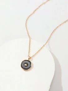 1 Piece Heart And Moon Detail Round Pendant Necklace Geometric Heart Moon Lightning Star Multi-Element Combination Pendant Necklace Women Collarbone Necklace Dreamy Star Love Moon Pendant Personalized Oil Drop Fashionable Collarbone Necklace Women