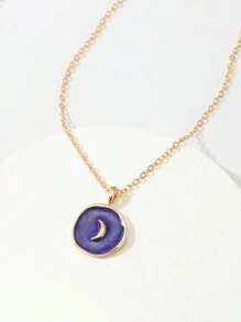 1 Piece Heart And Moon Detail Round Pendant Necklace Geometric Heart Moon Lightning Star Multi-Element Combination Pendant Necklace Women Collarbone Necklace Dreamy Star Love Moon Pendant Personalized Oil Drop Fashionable Collarbone Necklace Women