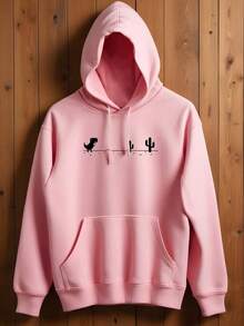 Unisex Kangaroo Sweatshirt Printed Gamer Cold Blouse Sweatshirt Streetwear Dinosaur Sweatshirt - Màu Hồng baby - Xem 2