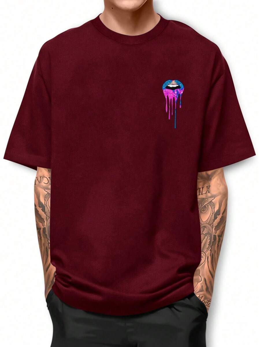 Basic T-Shirt Boca Colorada Classic Cotton Round Collar Shirt GPJ1 - 酒紅色 - 查看 1