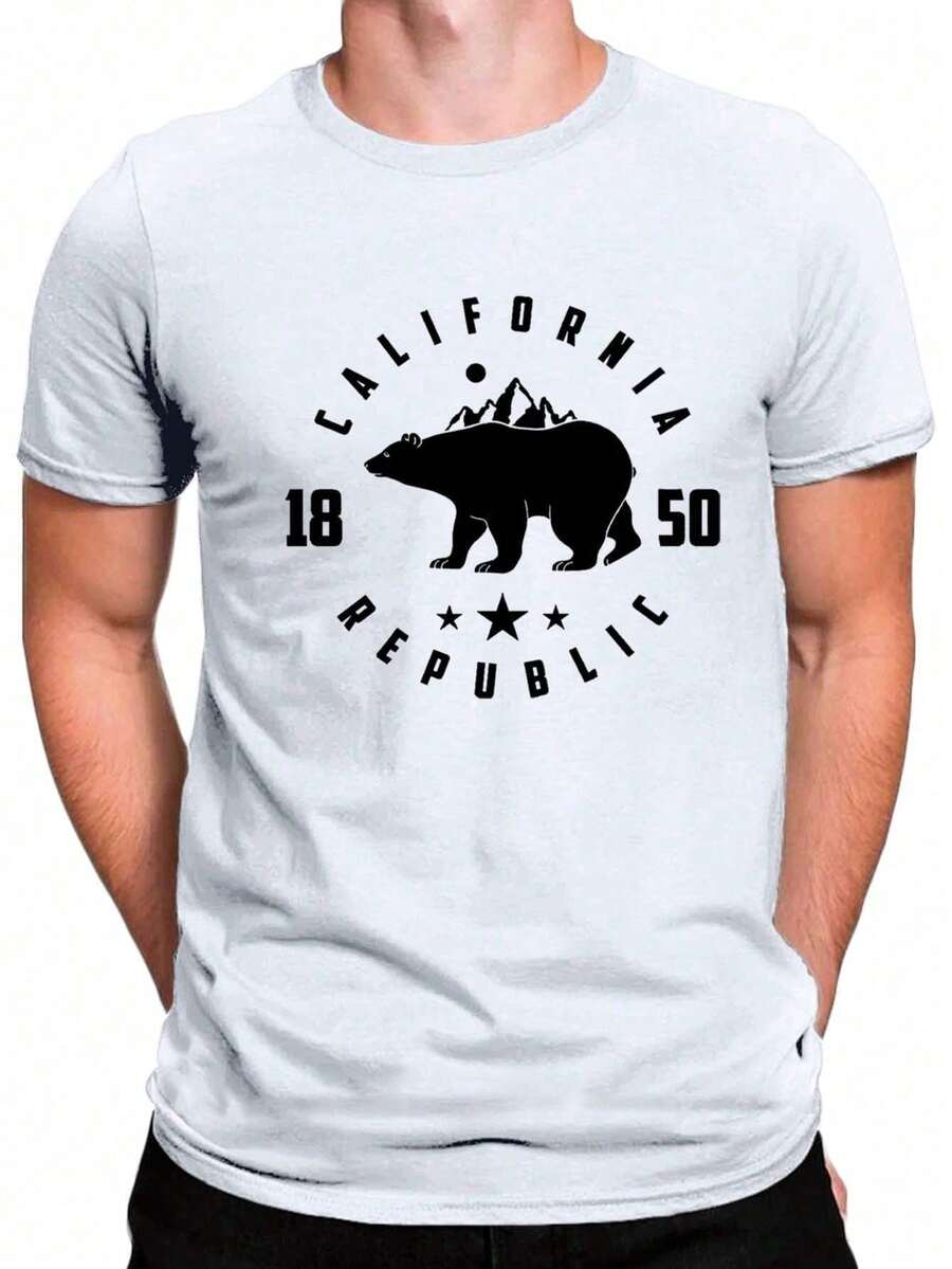 California Republic Basic T-Shirt Black Cotton Round Neck Shirt GPJ1 - 白色 - 查看 1
