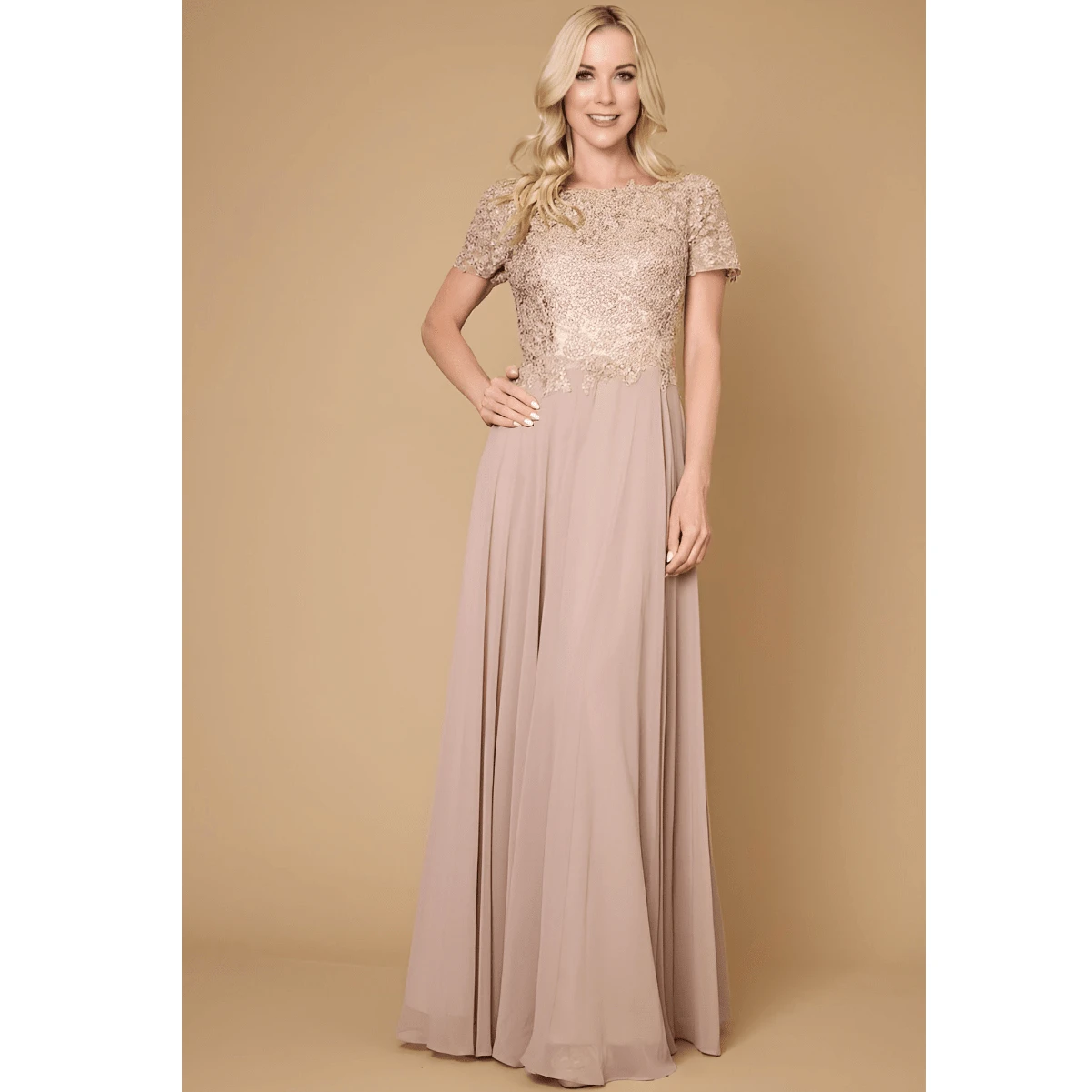 Short Sleeve Mother Of The Bride Evening Dress Mocha - Mocha - View 1