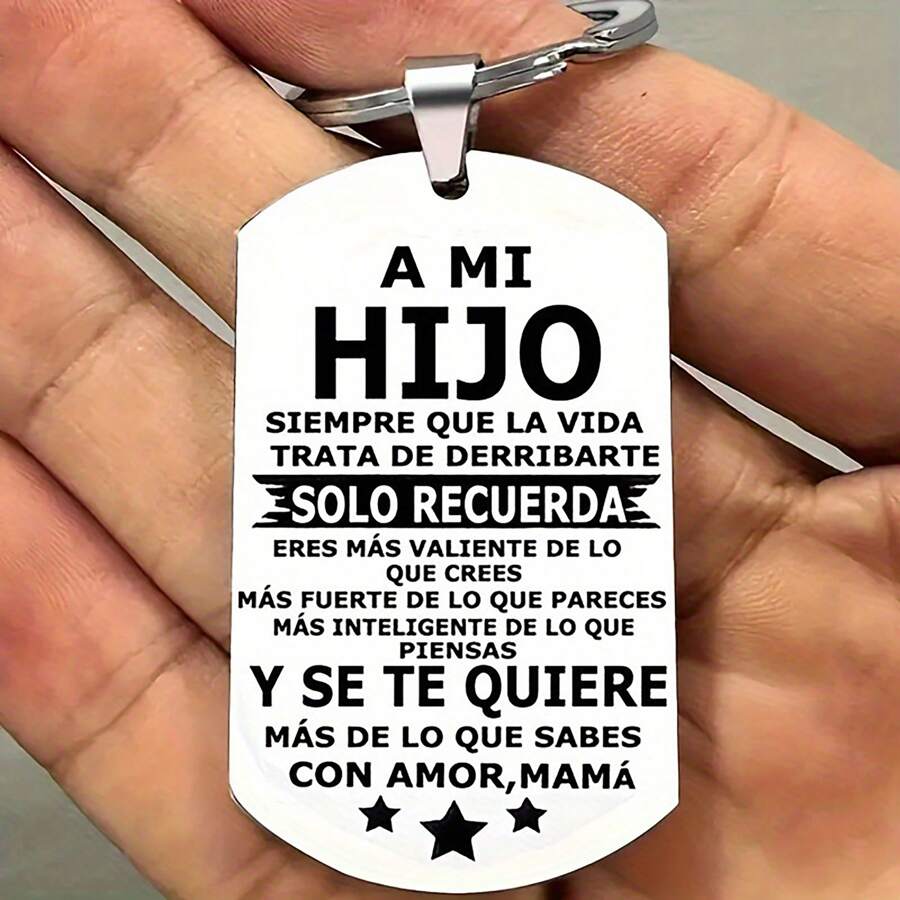 1 件西班牙不锈钢军用标签钥匙扣，生日、周年纪念、毕业礼物，适合儿子、女儿汽车配件包饰学校字母可爱哥特 Y2k - 銀色 - 查看 1