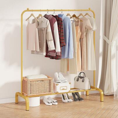 43.3 Inches Metal Clothing Rack, Clothes Garment Coat Rack With Bottom Shelf, Clothing Rack For Hanging Clothes, Coats