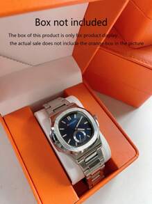 Men Fashion Square Dual Display Business Watch, Waterproof With Stainless Steel Strap, Suitable For Daily Wear, Parties, Festivals Or As A Gift - Blue - View 2