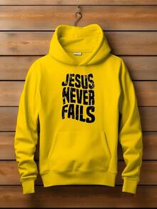 Cold Weather Blouse Unisex Kangaroo Sweatshirt Print Jesus Never Fails Launch Shipping Now - Màu vàng - Xem 2