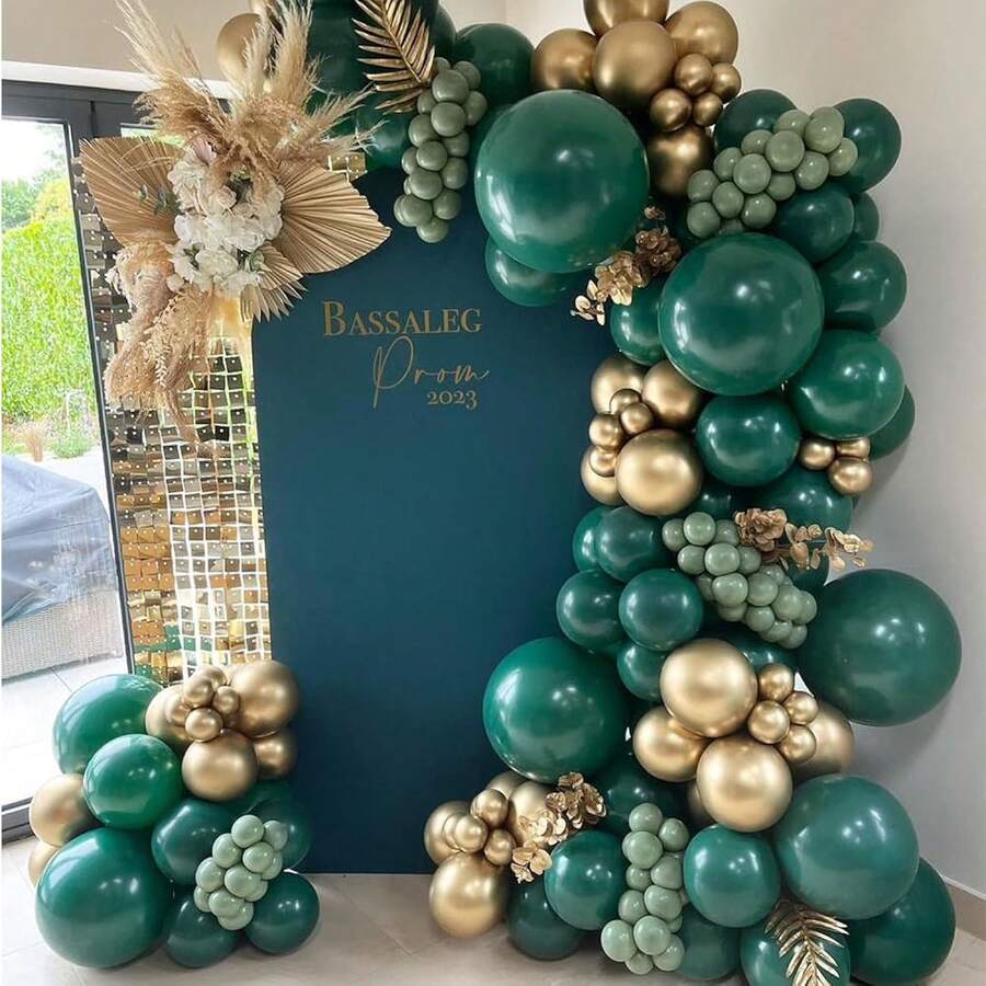 Green And Gold Balloons Arch Garland Kit 129Pcs Dark Emerald Green Sage Green Metallic Gold Balloon For Birthday Wedding Christmas New Year Eve Party Decorations - Green - View 1