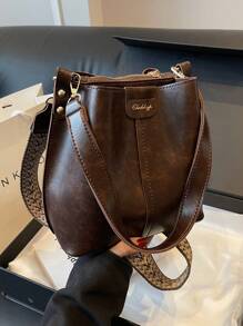 Mini Summer Fashion Texture Solid Color PU Bucket Bag Retro Versatile Women's Shoulder Bag - Coffee Brown - View 4