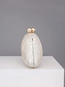 Elegant Acrylic Egg Clutch Bag - Ivory Pearl Color - Perfect For Weddings And Evening Parties - Magnetic Closure - Polyester Lining - White - View 4