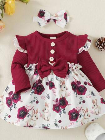 Vestido y diadema con estampado de cuadros escoceses para bebé niña