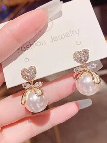 2pcs/Set Korean Fashion Viral Pearl Heart Shaped Earrings, Elegant & Chic Earrings For Women