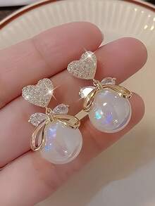 2pcs/Set Korean Fashion Viral Pearl Heart Shaped Earrings, Elegant & Chic Earrings For Women