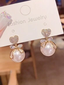 2pcs/Set Korean Fashion Viral Pearl Heart Shaped Earrings, Elegant & Chic Earrings For Women