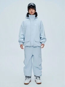 NowInSnow Chaqueta de snowboard para mujer con ajuste holgado, rosa, gruesa y cálida, profesional, impermeable 15,000 mm/transpirable 10,000g, a prueba de viento, en azul claro o azul marino