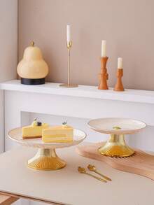 1pc Round Cake Stand With Golden Base, Dessert Serving Tray For Halloween, Christmas, Wedding, Party, Holiday Decoration - Multicolor - View 9