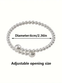 1 件优雅可调节人造珍珠串珠手链，适合女士，几何设计，精致时尚配饰，适合日常使用、聚会和度假，复古风格的时尚开口袖口 - 理想的礼物 - 白色 - 查看 7