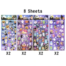 Decoración de Halloween El Día de los Muertos 4/8 hojas de pegatinas esponjosas de Halloween para niños, pegatinas 3D lindas de Halloween para manualidades, scrapbooking, diario y teléfono, que incluyen pegatinas de fantasma, calabaza, bruja, murciélago, araña y talla grande, decoración de Halloween