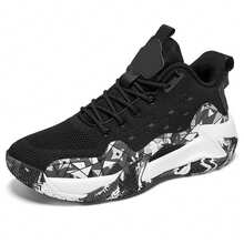 Men's Basketball Shoes - Camo Training Shoes With Shock Absorbent Tech & Non-Slip Soles. Breathable Mesh For Superior Comfort. - Black and White - View 5