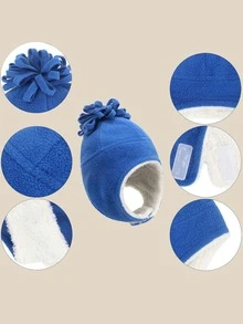 1 件装新款秋冬季保暖双层可爱连帽儿童宝宝男童女童摇粒绒帽子护耳帽 - 1PC - 查看 6