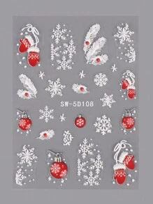 2PCS 5D Embossed Glitter Christmas Nail Art Stickers Self-Adhesive Glossy Cartoon Snowflake Red Lantern Glove Crutches Snowflakes Design DIY Nail Decals 3D Xmas Manicure Decor For Nail Salons, Women And Girls - Multicolor - View 10