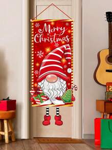 1 lá cờ treo chủ đề Giáng sinh bằng polyester kích thước 38,5x96cm, hình ảnh chú lùn đội mũ chấm bi đỏ sống động, thích hợp trang trí khung cửa ngày lễ Giáng sinh, trang trí cờ sân vườn, trang trí phòng khách, làm bằng polyester, chú lùn dễ thương cầm quà - Gnome - Xem 5
