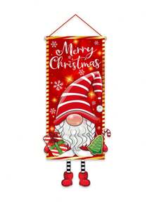 1 lá cờ treo chủ đề Giáng sinh bằng polyester kích thước 38,5x96cm, hình ảnh chú lùn đội mũ chấm bi đỏ sống động, thích hợp trang trí khung cửa ngày lễ Giáng sinh, trang trí cờ sân vườn, trang trí phòng khách, làm bằng polyester, chú lùn dễ thương cầm quà - Gnome - Xem 6