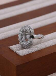 KEJIALAI 1pc New Luxury Big Exaggerated Hip-Hop Style A-Z 26 Letter Ring, Copper Micropavé CZ Plated Platinum Men Women Initial Name Letter Ring - Letter - View 21