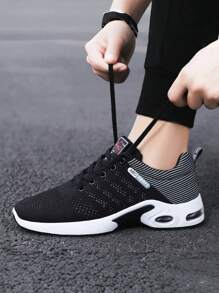 Giày thể thao ngoài trời thường ngày cổ thấp có dây buộc, thoáng khí và thoải mái 4 mùa cho nam, đế dày có đệm, giảm xóc mềm mại - đen và trắng - Xem 3